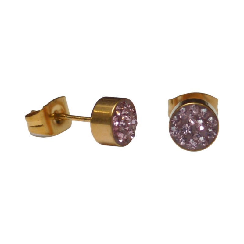 Roze kristallen oorstekers 6 mm – goudkleurig - Aramat Jewels - Oorbellen - cadeautip