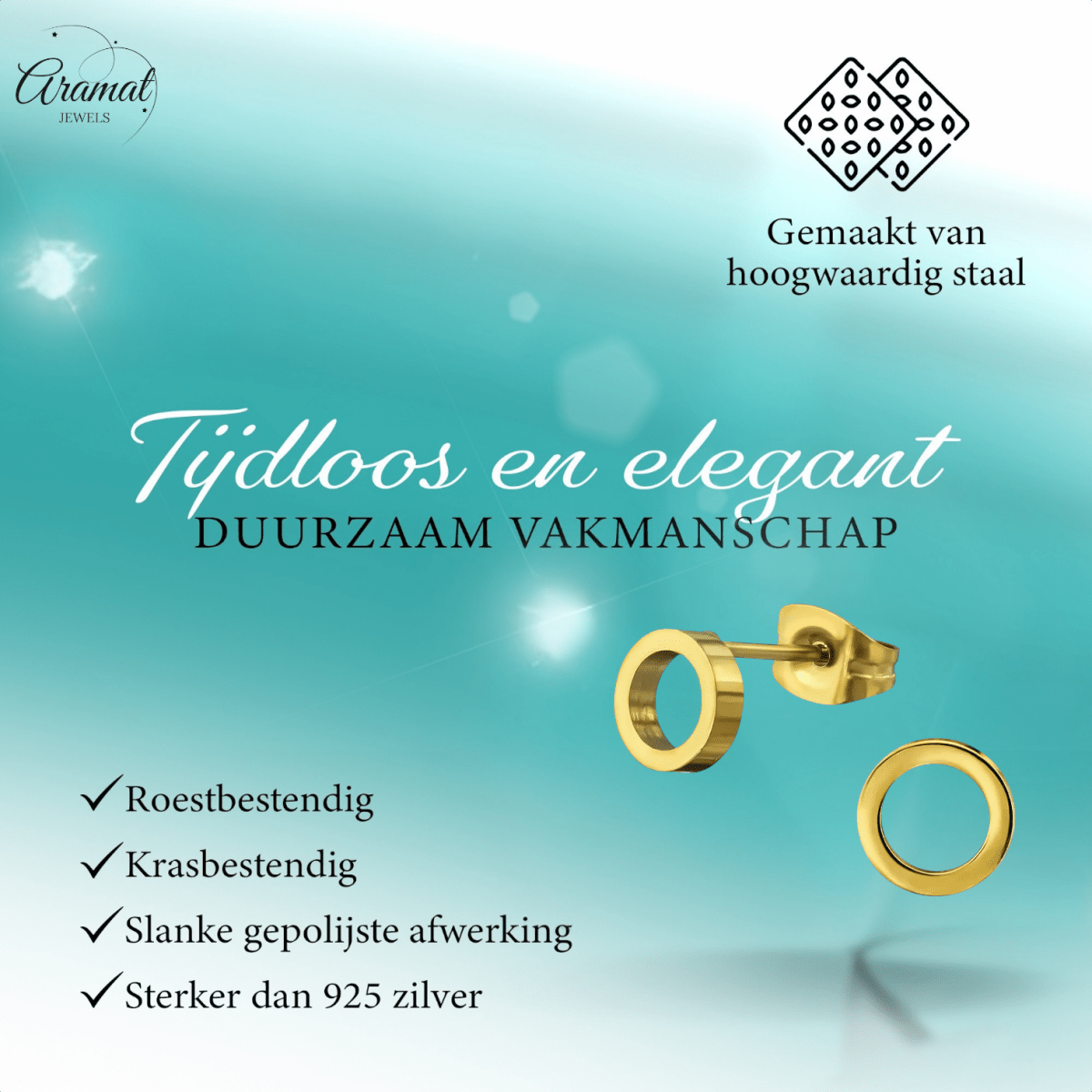 RVS Cirkel Oorbellen Goudkleur Open 10mm - Minimalistische Oorstekers - Aramat Jewels - Oorbellen - cadeautip