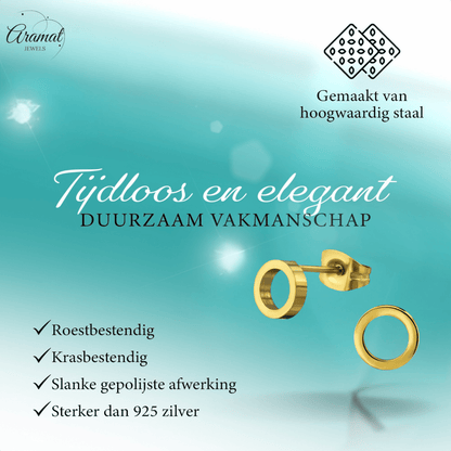 RVS Cirkel Oorbellen Goudkleur Open 10mm - Minimalistische Oorstekers - Aramat Jewels - Oorbellen - cadeautip