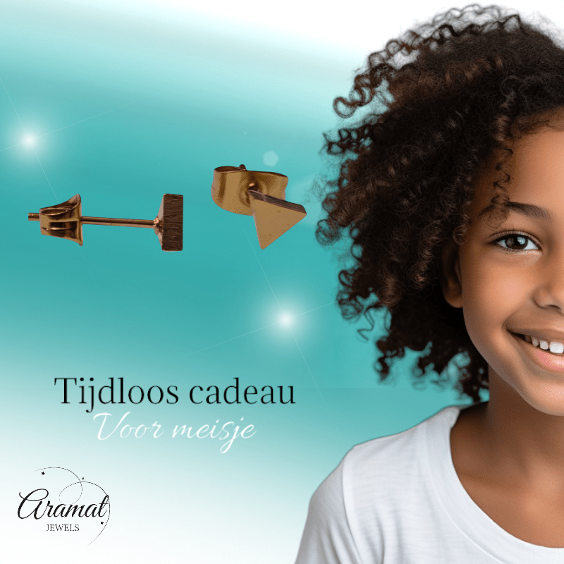 RVS Driehoek Oorbellen Goudkleur 5mm - Geometrische Oorstekers - Aramat Jewels - Oorbellen - cadeautip