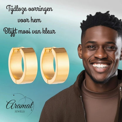 RVS Hoepel Oorringen Glad Goudkleur 20mm - Dames - Aramat Jewels - Oorringen - cadeautip