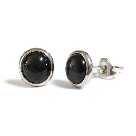 RVS Kattenoog Oorbellen 8mm – Zwart - Aramat Jewels - Oorbellen - cadeautip