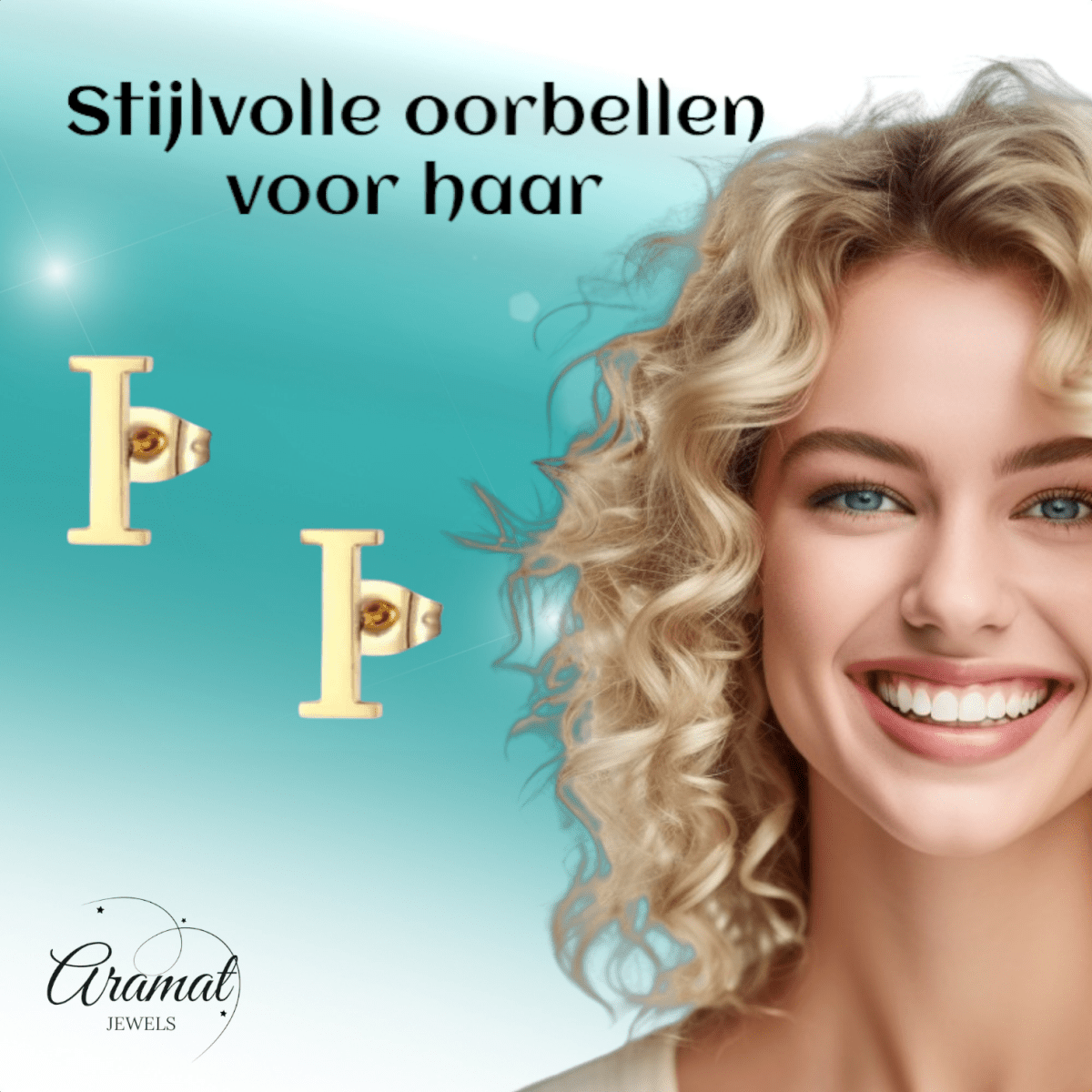 RVS letter I oorstekers goudkleurig - Aramat Jewels - Oorbellen - cadeautip