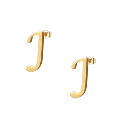RVS letter J oorstekers goudkleurig - Aramat Jewels - Oorbellen - cadeautip