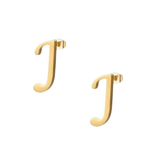 RVS letter J oorstekers goudkleurig - Aramat Jewels - Oorbellen - cadeautip