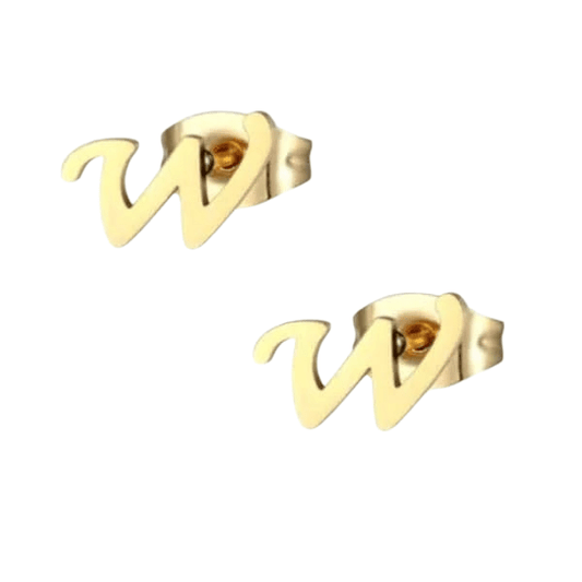 RVS Letter W Oorbellen Goudkleurig – Initiaal - Aramat Jewels - Oorbellen - cadeautip