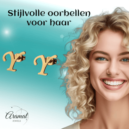RVS Letter Y Oorbellen Goudkleurig – Initiaal - Aramat Jewels - Oorbellen - cadeautip