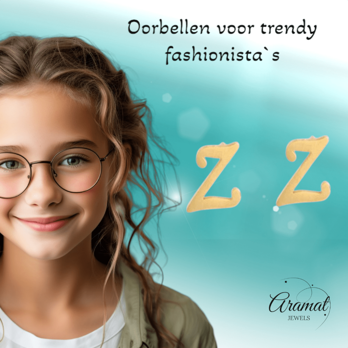RVS Letter Z Oorbellen Goudkleurig – Initiaal - Aramat Jewels - Oorbellen - cadeautip