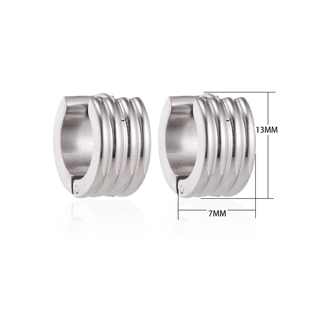 RVS Mini Huggie Creolen Streep Zilverkleur 13mm - Unisex Kind - Aramat Jewels - Oorringen - cadeautip