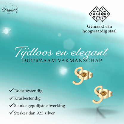 RVS Oorbellen Letter S – Goudkleurig – 10 mm - Aramat Jewels - Oorbellen - cadeautip