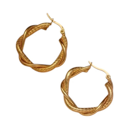 RVS Oorringen Goudkleurig – 30mm – Gedraaid & Ruitmotief - oor6318 - 528903 - Oorringen kopen# - 30mm - alles - cadeau