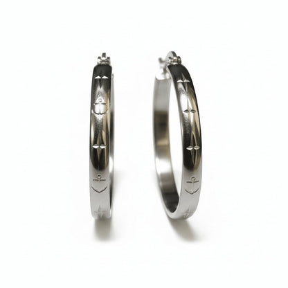 RVS Oorringen met Ankermotief Zilverkleur 30mm - Aramat Jewels - Oorringen - cadeautip