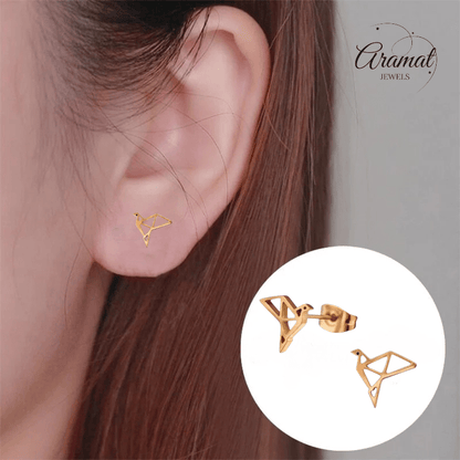 RVS Origami Vogel Oorbellen Roségoud 9mm - Gevouwen Vogeltjes - Aramat Jewels - Oorbellen - cadeautip