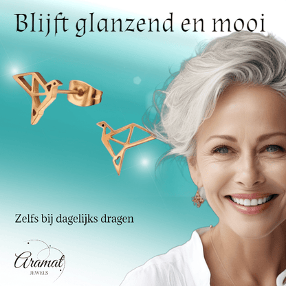 RVS Origami Vogel Oorbellen Roségoud 9mm - Gevouwen Vogeltjes - Aramat Jewels - Oorbellen - cadeautip