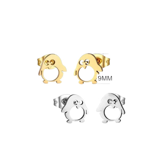 Schattige Stalen Pinguïn Oorstekers - Aramat Jewels - Oorbellen - cadeautip
