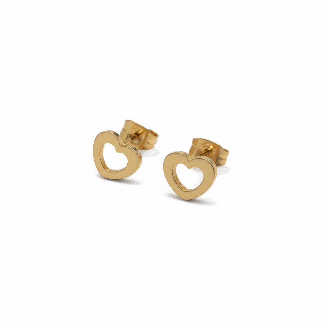 Staal hart oorstekers goudkleurig 9x8mm open hartje, hypoallergeen oorbellen voor dames en kinderen