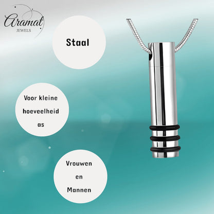 Stalen ashanger cilinder zwart gestreept 38x10mm - Aramat Jewels - Gedenkhangers - cadeautip