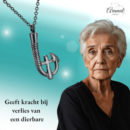 Stalen Ashanger Vishaak met Kruisje - Zwart - hang1333 - Gedenkhangers kopen# - 40mm - alles - ashangers
