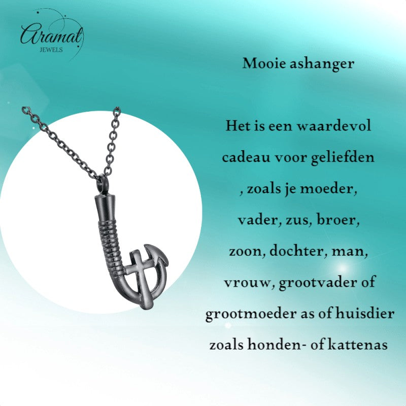 Stalen Ashanger Vishaak met Kruisje - Zwart - hang1333 - Gedenkhangers kopen# - 40mm - alles - ashangers