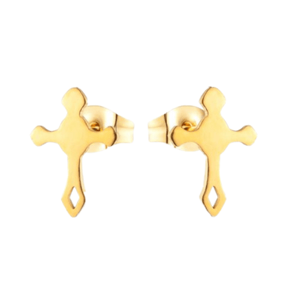 Stalen Hartjes Oorbellen met kruisje – Goudkleur – 11x7mm - Aramat Jewels - Oorbellen - cadeautip
