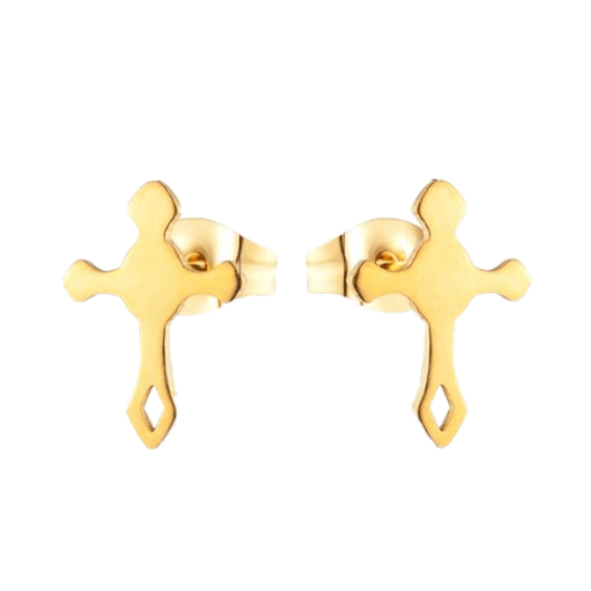 Stalen Hartjes Oorbellen met kruisje – Goudkleur – 11x7mm - Aramat Jewels - Oorbellen - cadeautip