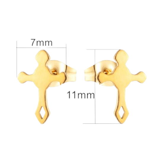 Stalen Hartjes Oorbellen met kruisje – Goudkleur – 11x7mm - Aramat Jewels - Oorbellen - cadeautip