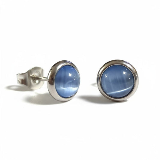 Stalen Kattenoog Oorbellen 8mm – Lichtblauw - Aramat Jewels - Oorbellen - cadeautip