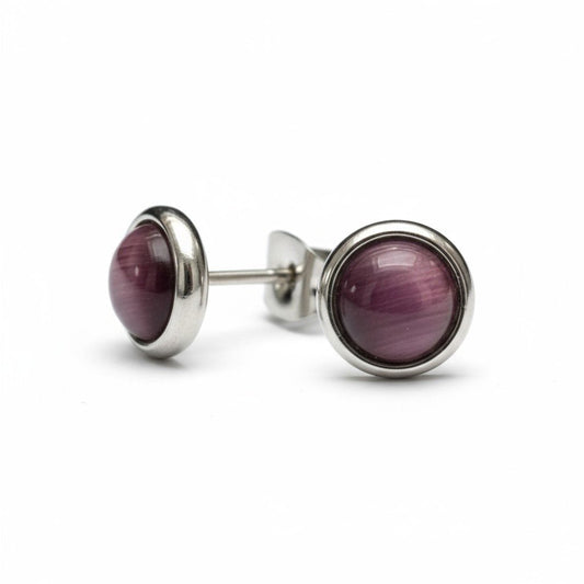 Stalen Kattenoog Oorbellen 8mm – Paars - Aramat Jewels - Oorbellen - cadeautip