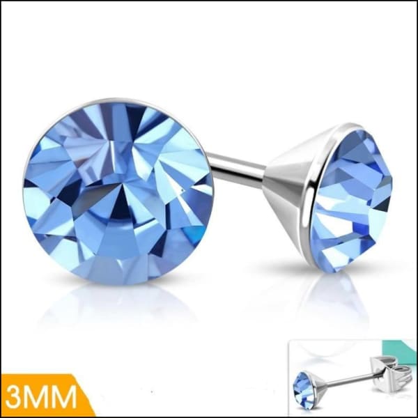 Stalen Kristal Oorbellen met lichtblauw steentje – Zilverkleur – 3mm - Aramat Jewels - Oorbellen - cadeautip