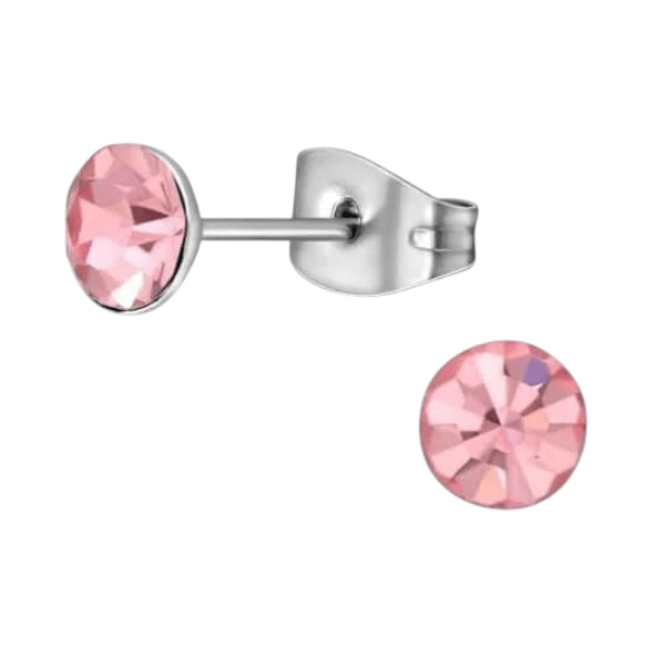 Stalen Kristal Oorbellen met lichtroze steentje – Zilverkleur – 5mm - Aramat Jewels - Oorbellen - cadeautip