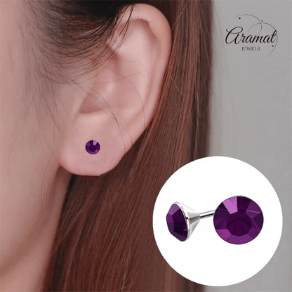 Stalen Kristal Oorbellen met paarse steentjes – Zilverkleur – 4mm - Aramat Jewels - Oorbellen - cadeautip
