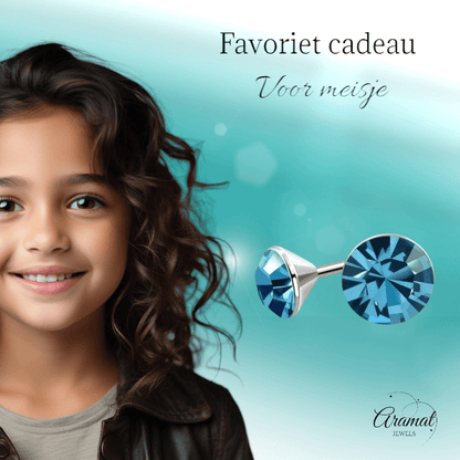 Stalen Kristal Oorbellen met saffierblauw steentje – Zilverkleur – 3mm - Aramat Jewels - Oorbellen - cadeautip