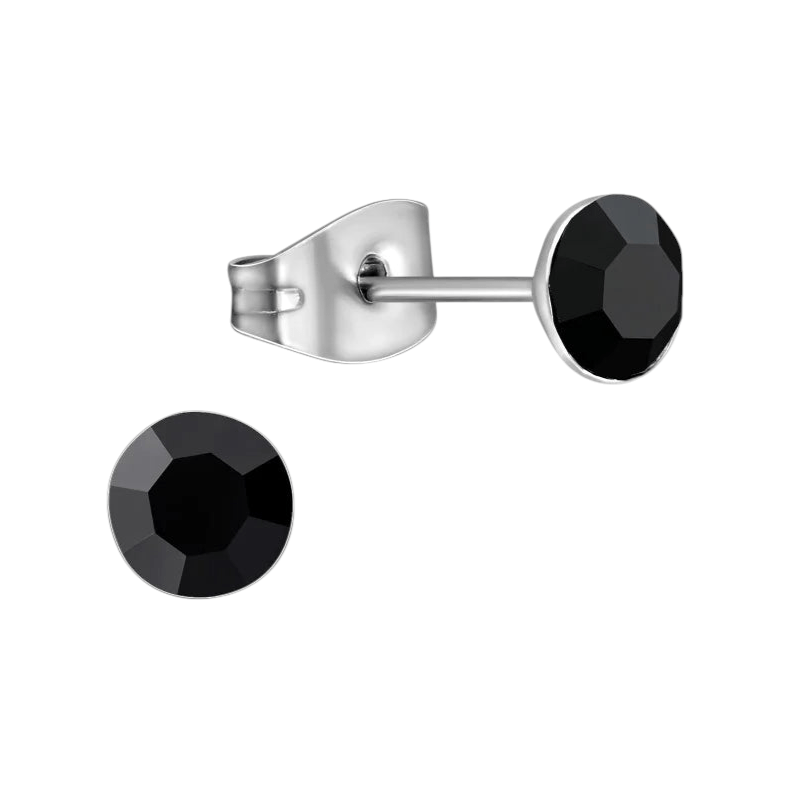 Stalen Kristal Oorbellen met zwart steentje – Zilverkleur – 5mm - Aramat Jewels - Oorbellen - cadeautip