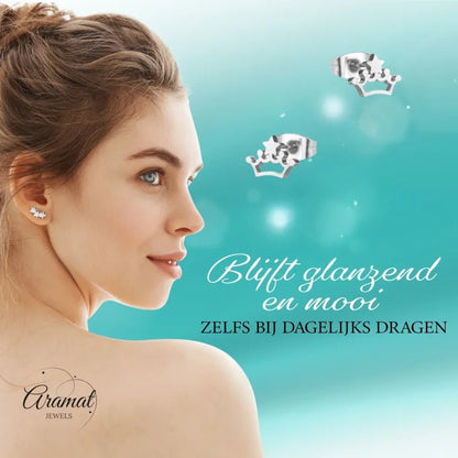 Stalen Kroontjes Oorbellen 9x7mm - Zilverkleur