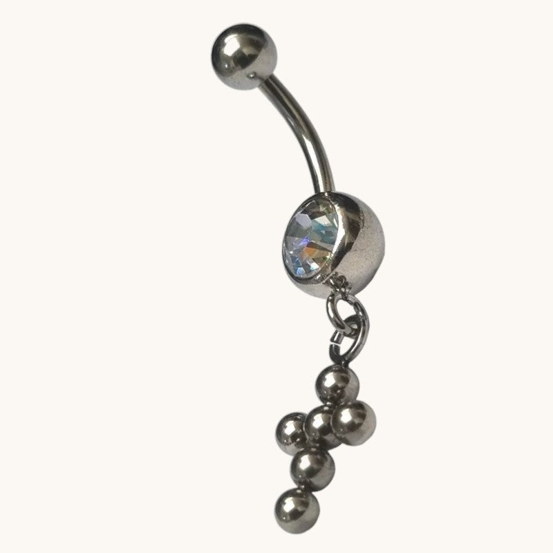 Piercing nombril en acier avec boules de zircone