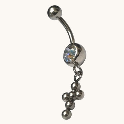 Piercing nombril en acier avec boules de zircone