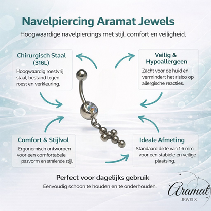Piercing nombril en acier avec boules de zircone