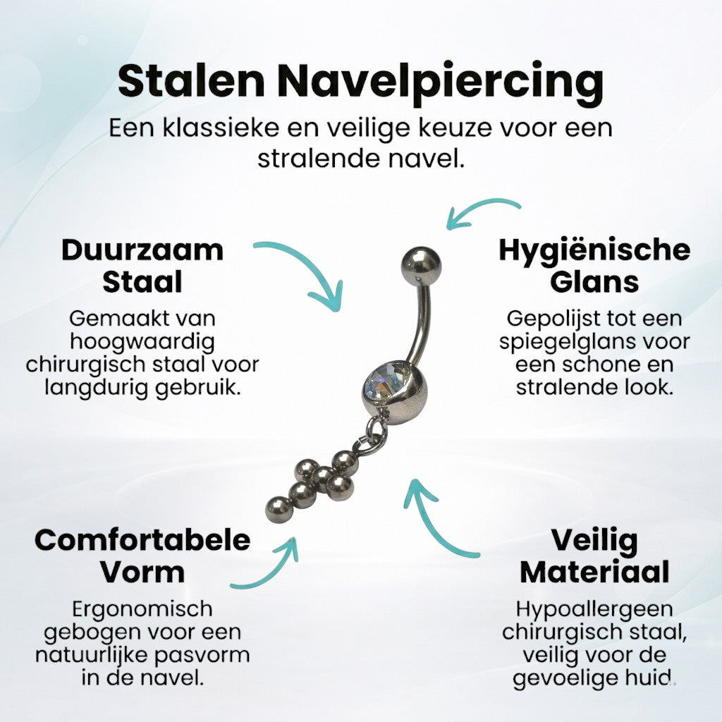 Piercing nombril en acier avec boules de zircone