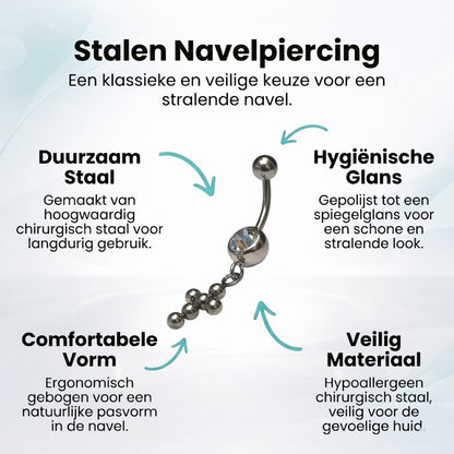 Piercing nombril en acier avec boules de zircone