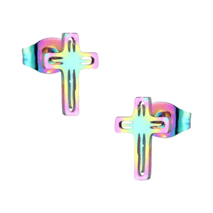 Stalen Oorbellen kruisje – Multikleur – 10x7mm - Aramat Jewels - Oorbellen - cadeautip