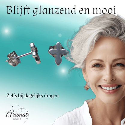 Stalen Oorbellen met kruisje – Zilverkleur – 8x7mm - oor2092 - XE19989 - Oorbellen kopen# - 8mm - alles - cadeau