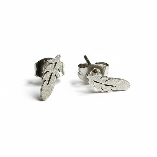 Stalen Oorstekers Veertjes Zilverkleur – 9x3mm - Aramat Jewels - Oorbellen - cadeautip