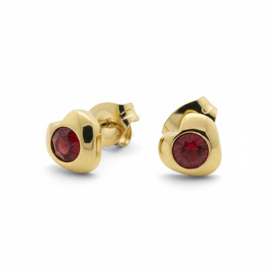 Stalen Rode Zirkonia Hart Oorbellen - Aramat Jewels - Oorbellen - cadeautip