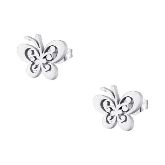 Stalen vlinder oorstekers zilverkleur 11x9mm - Aramat Jewels - Oorbellen - cadeautip