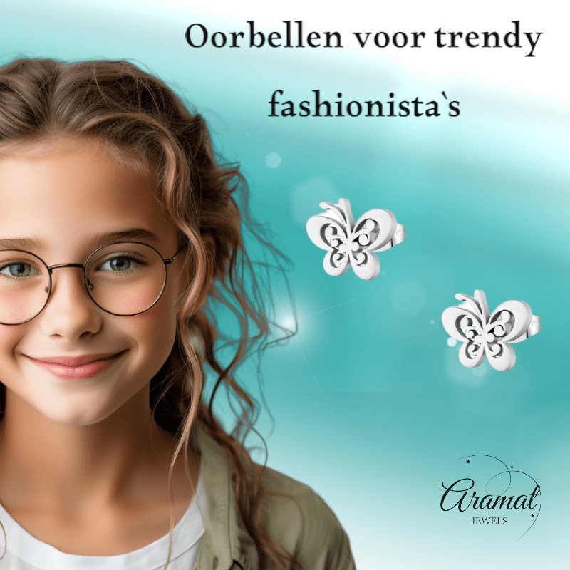 Stalen vlinder oorstekers zilverkleur 11x9mm - Aramat Jewels - Oorbellen - cadeautip