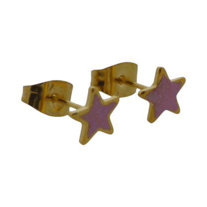 Ster Oorbellen - goudkleur - 6mm - Roze Emaille - Aramat Jewels - Oorbellen - cadeautip