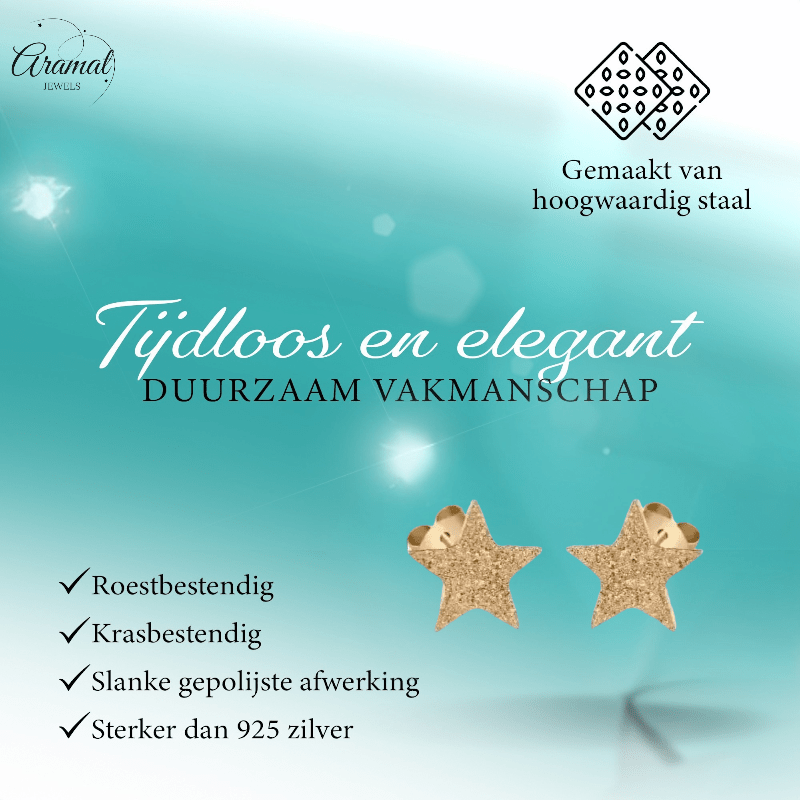 Ster oorstekers goudkleur – sandblasted – 8mm - Aramat Jewels - Oorbellen - cadeautip