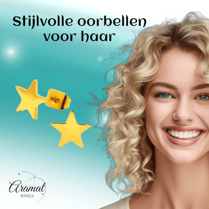 Ster oorstekers goudkleur staal – 7mm klassiek - Aramat Jewels - Oorbellen - cadeautip