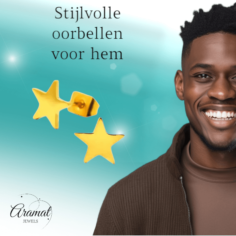 Ster oorstekers goudkleur staal – 7mm klassiek - Aramat Jewels - Oorbellen - cadeautip