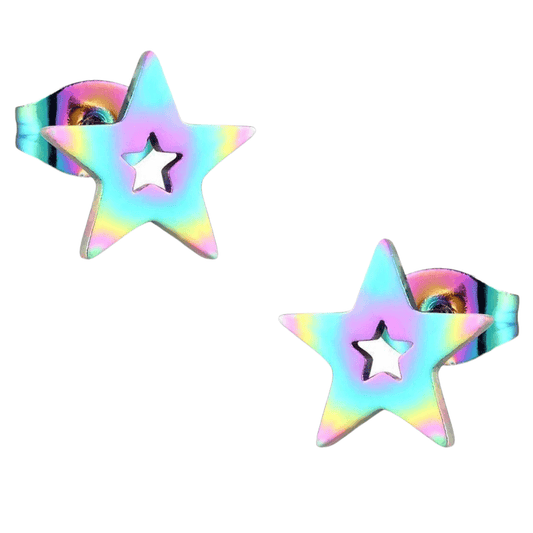 Ster oorstekers multikleur staal – 9mm uniek - Aramat Jewels - Oorbellen - cadeautip